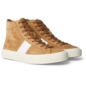 TOM FORD #NEW# Cambridge Leather-trimmed Suede High-top Sneakers In Brown